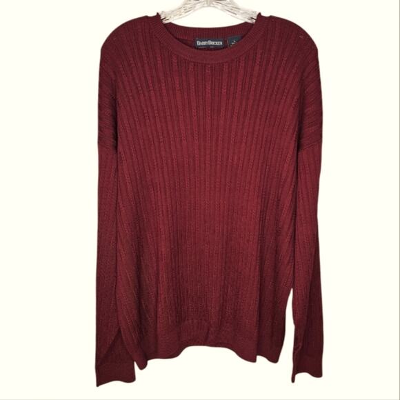 Barry Bricken 100% Silk Twisted Cable Knit Scoop Neck Sweater Cranberry Large - Picture 1 of 6